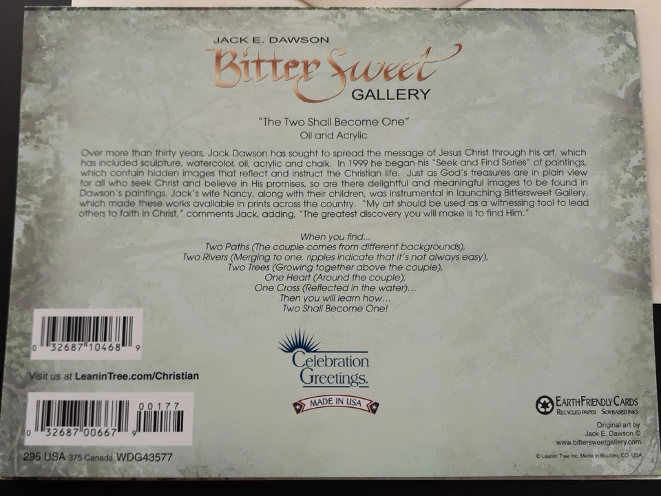 Unused Leanin' Tree Greeting Card & Envelope ~ For FRIEND'S WEDDING - Image 4 of 4