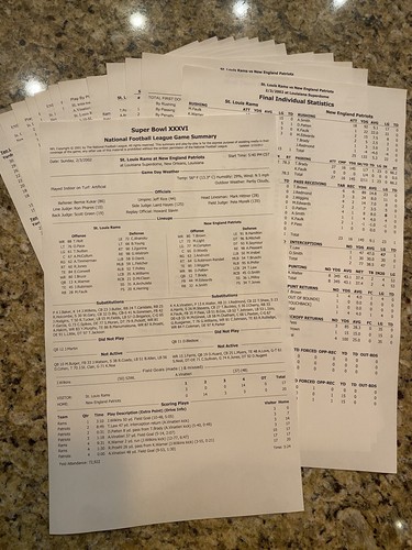 2001 Super Bowl XXXVI Gamebook - Patriots vs Rams NFL - Brady 1st Championship