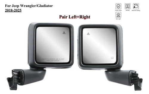 Pair Left+Right Side Mirror Power with BLIS for 18-25 Jeep Wrangler Gladiator
