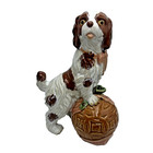 King Charles Cavalier Spaniel Dog Ball Figurine 12" Staffordshire Style Vtg