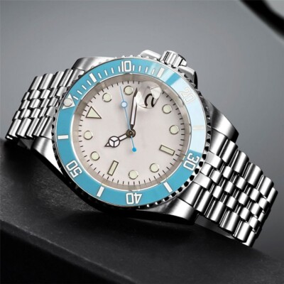 200M Diving NH35A White Sky Blue Ceramic Insert Automatic Men Watch 120 Clicks
