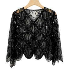 Cardigan donna paillettes cropped manica 3/4 maglia glitter bolero giacca top mantello