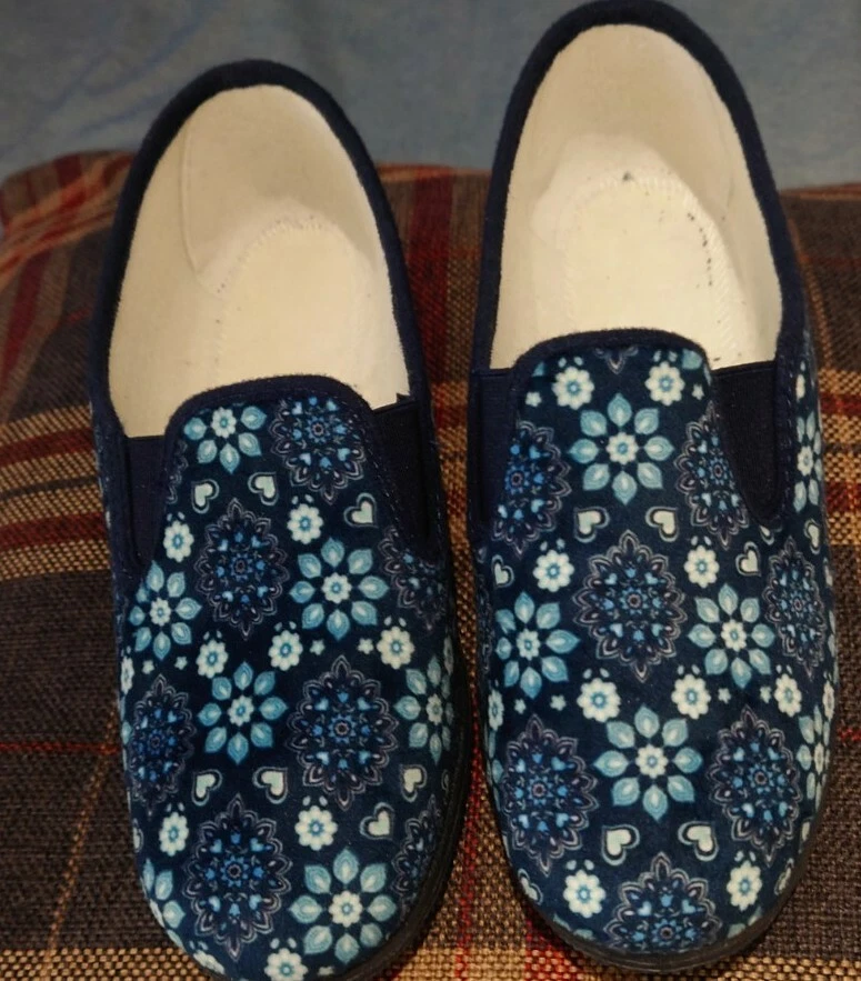 Blue Detail Wedge Heeled Slippers From France Elastane Rubber Sole