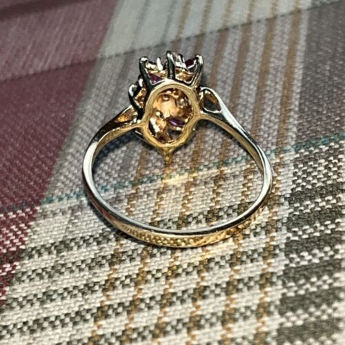 VTG 1960s 14kt Yellow Gold Cluster Ruby Diamond Cocktail Ring Size 8.5 - Picture 4 of 5