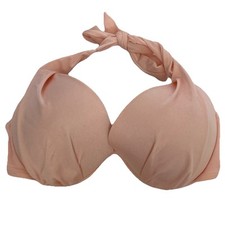 Victorias Secret Underwired Padded Halter Bikini Top 34DD Pink Gold Metal Logo