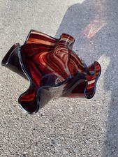 MCM Handkerchief Art Glass Vase Garnet / Cranberry Swirl Italy 5.25”