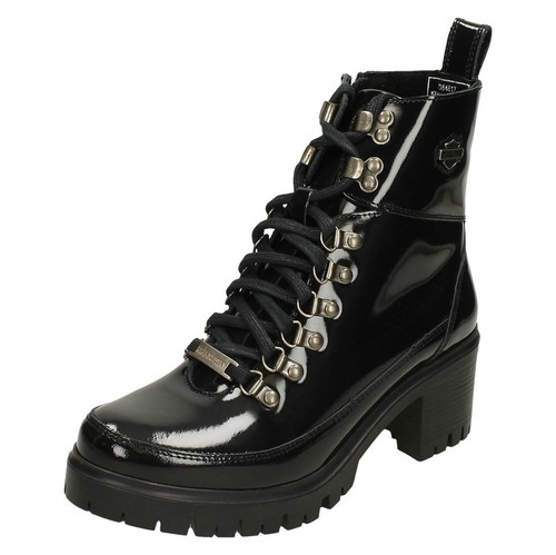 Harley Davidson Stivali Donna Lomita In Pelle Nera Con Zip Laterale - Alti Circa 39 Cm - 4