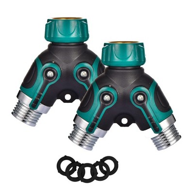 2 Way Hose Splitter Y Connector with Comfortable Rubber Grip and 360 °Rotatab...