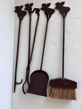 Western Moose Handle Fireplace Tool Set - Poker, Tongs, Shovel, Brush