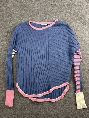 Zaket & Plover Sweater Womens Medium Blue Striped Colorblock Ribbed Pullover
