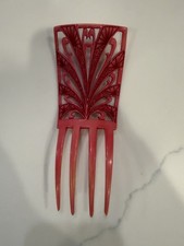      Vintage 1940s  1950s Red Art Deco Hair Comb  Sculptural Statement Piece     