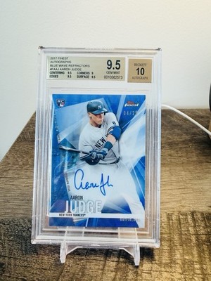 2017 Topps Finest Aaron Judge RC Blue Wave Refractor Auto /25 Card FA-AJ BGS 9.5