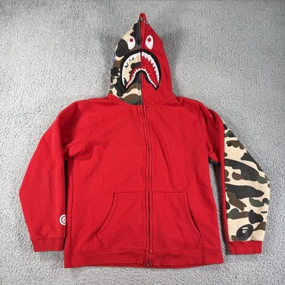 A Bathing Ape Bape Hoodie Mens Large Red Camo Shark Full Zip WGM