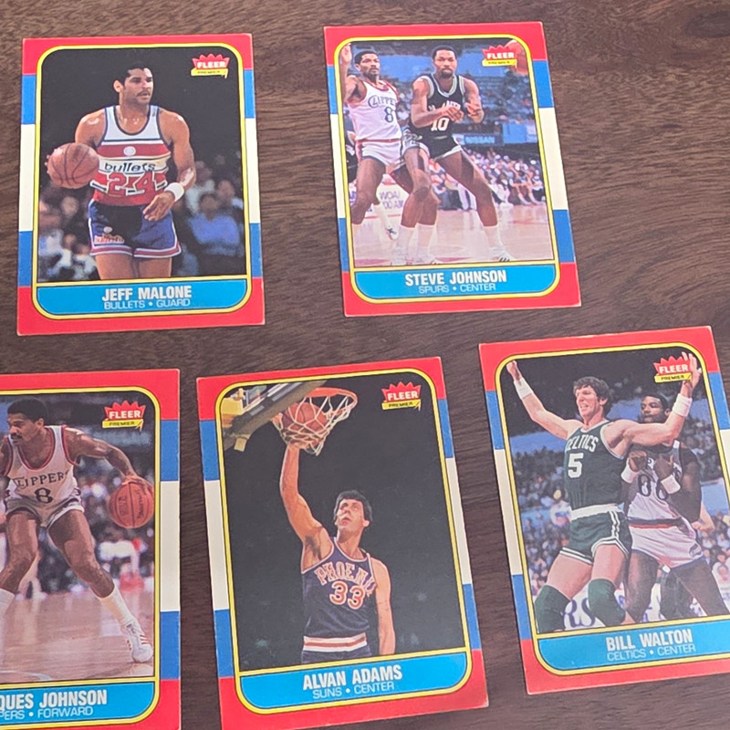 1986-87 Fleer premium Basketball Card Lot (5) Malone Steve Johnson Adams Walton