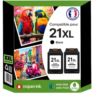 Pack 2 Cartouches compatible pour HP 21XL C9351AE Noir 22ml - Photo 1/4