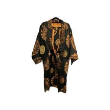 Black Gold Japanese Kimono Dragon Robe, READ