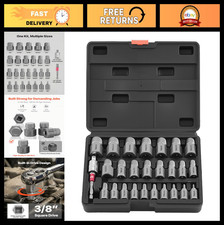 27pcs Screw Extractor Set - Heavy Duty Bolt Remover Hex Head Easy Out Tool Cr-