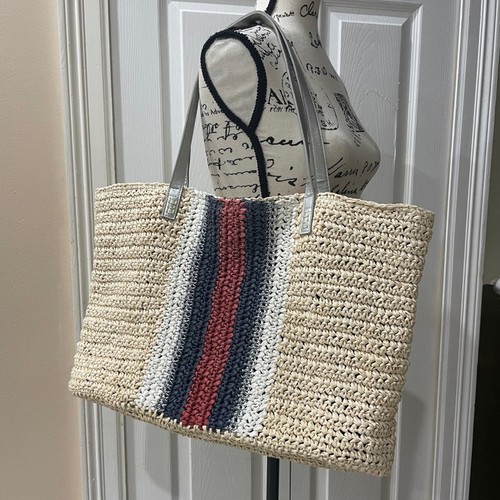 CROCHET STRAW TOTE BAG Boho chic INC AESTHETIC SUMMER BEACHY - Picture 12 of 13
