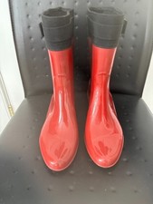 VINTAGE SALVATORE FERRAGAMO RUBBER RAIN BOOT WITH VARA BOW KITTEN HEEL SIZE 8
