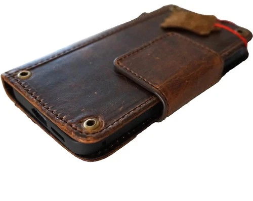 Genuine Leather case for Iphone 14 13 16E 15 16 Pro Max Wallet Book Cards Cooper - Picture 7 of 11