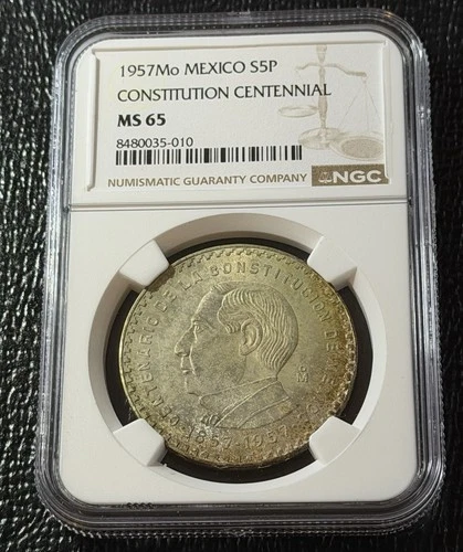 Photo of a 1957 Mexico 5 Pesos Silver from an eBay listing that sold on Jul 19, 2026