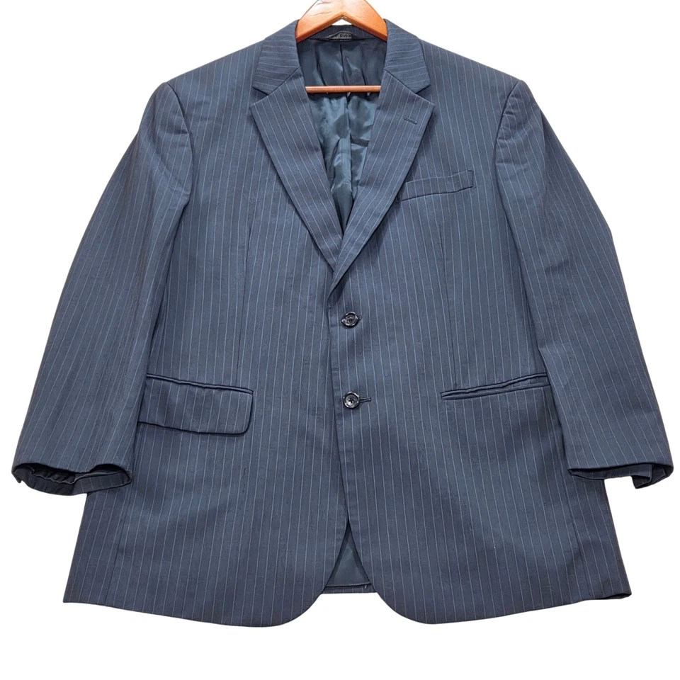 Jos A Bank Mens 42R Blazer Pinstripe 100% Wool Two Button Suit Jacket - Image 2 of 4