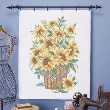 Herrschners  Sunflower Basket Lap Quilt Top Stamped Cross-Stitch Kit