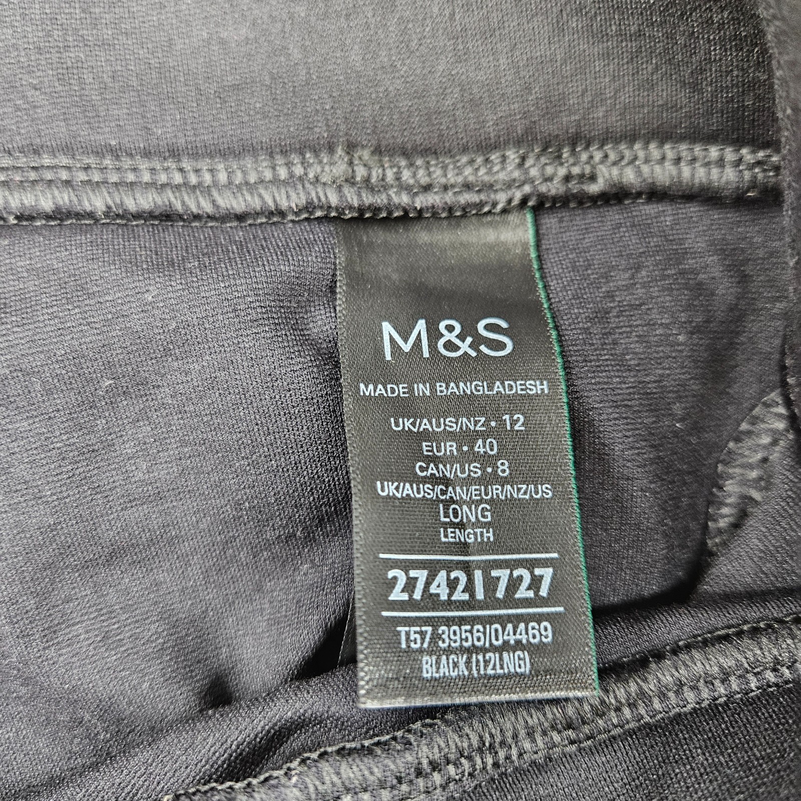 M&S Black Pull On Jersey Trousers UK12 Long Stretch Smart Work Bootcut image 5