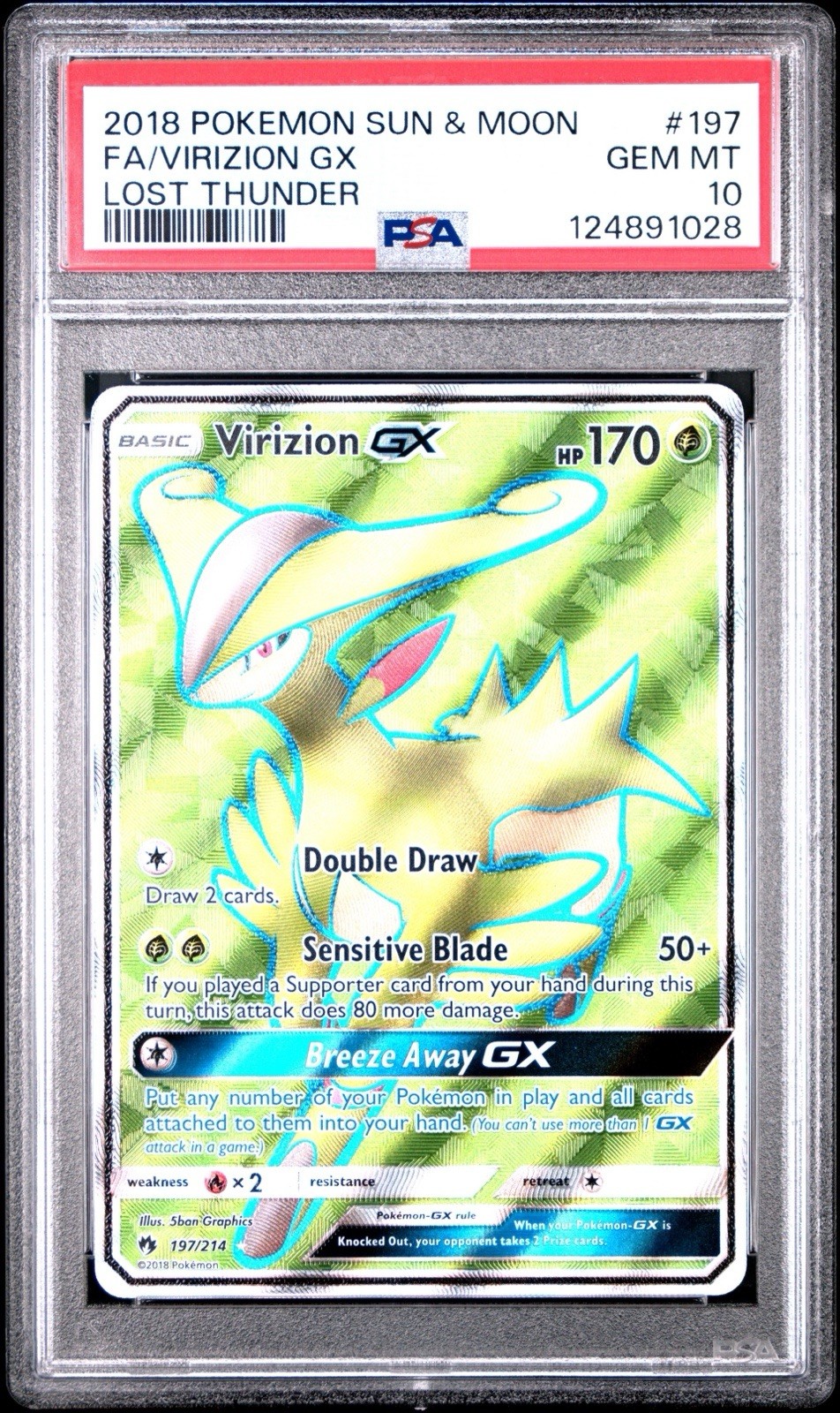 2018 Pokemon SM Lost Thunder Virizion GX 197/214 PSA 10 Gem Mint