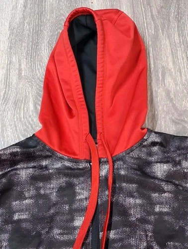 BCG Mens Large Jacket Red Hooded Zip Front 100% Polyester Pockets Black Trim image 3