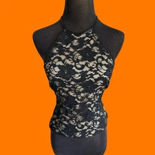 90's 00's vintage floral lace y2k halter tank top XS moda international