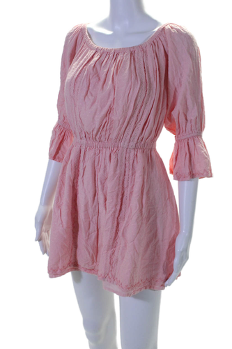 Tularosa Womens 3/4 Sleeve Off Shoulder Mini Shift Dress Pink Size Small - Picture 2 of 6