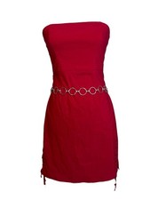 Women's Express Red Strapless Dress with Silver Chain Belt Size 6
