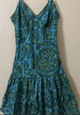 GAP Blue Green Floral V-Neck Midi Sundress Lined Cotton Strappy Sz 6