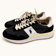 Polo Ralph Lauren Train 89 Suede Sneakers Mens 10.5 Black White Preppy Old Money
