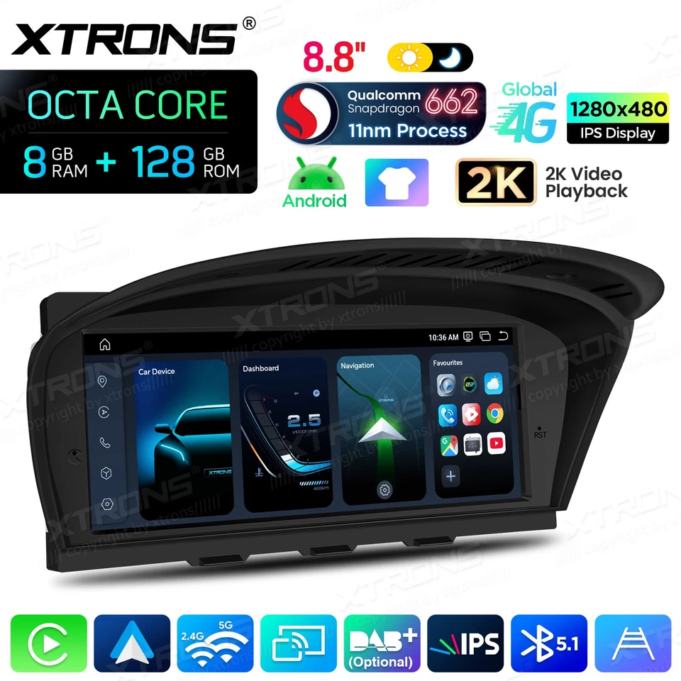 8.8" para BMW Serie 5 E60 E90 CIC 2005-2008 Qualcomm 128G Coche Android 14 CarPlay Foto 2 de 4