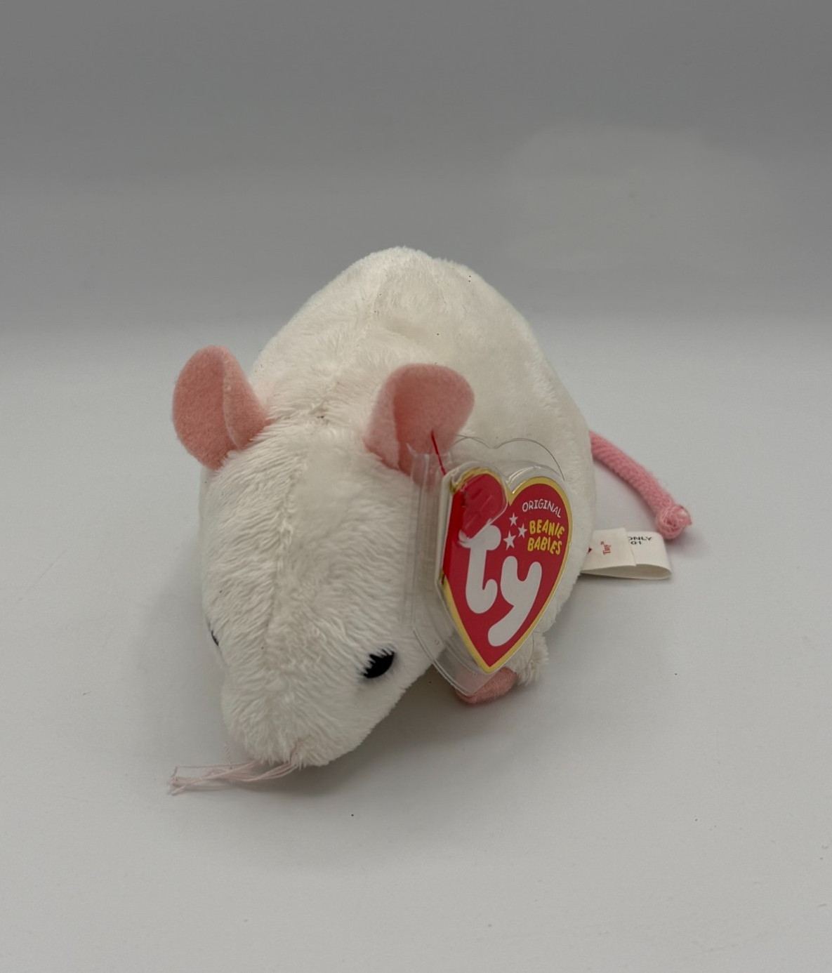 Ty Beanie Babies Tiny Mouse Plush 2009 White Pink Stuffed Animal w/ Tag Retired