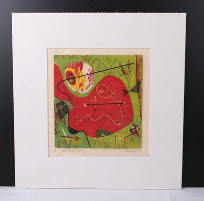 Jon Henry Signed Woodcut Print 1946 ''Man Exercising'' Mid Century Abstraction