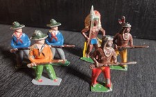 VINTAGE TOY SOLDIERS COWBOYS AND NATIVES SET OF 6 LEAD FIGURES WESTERN 54mm