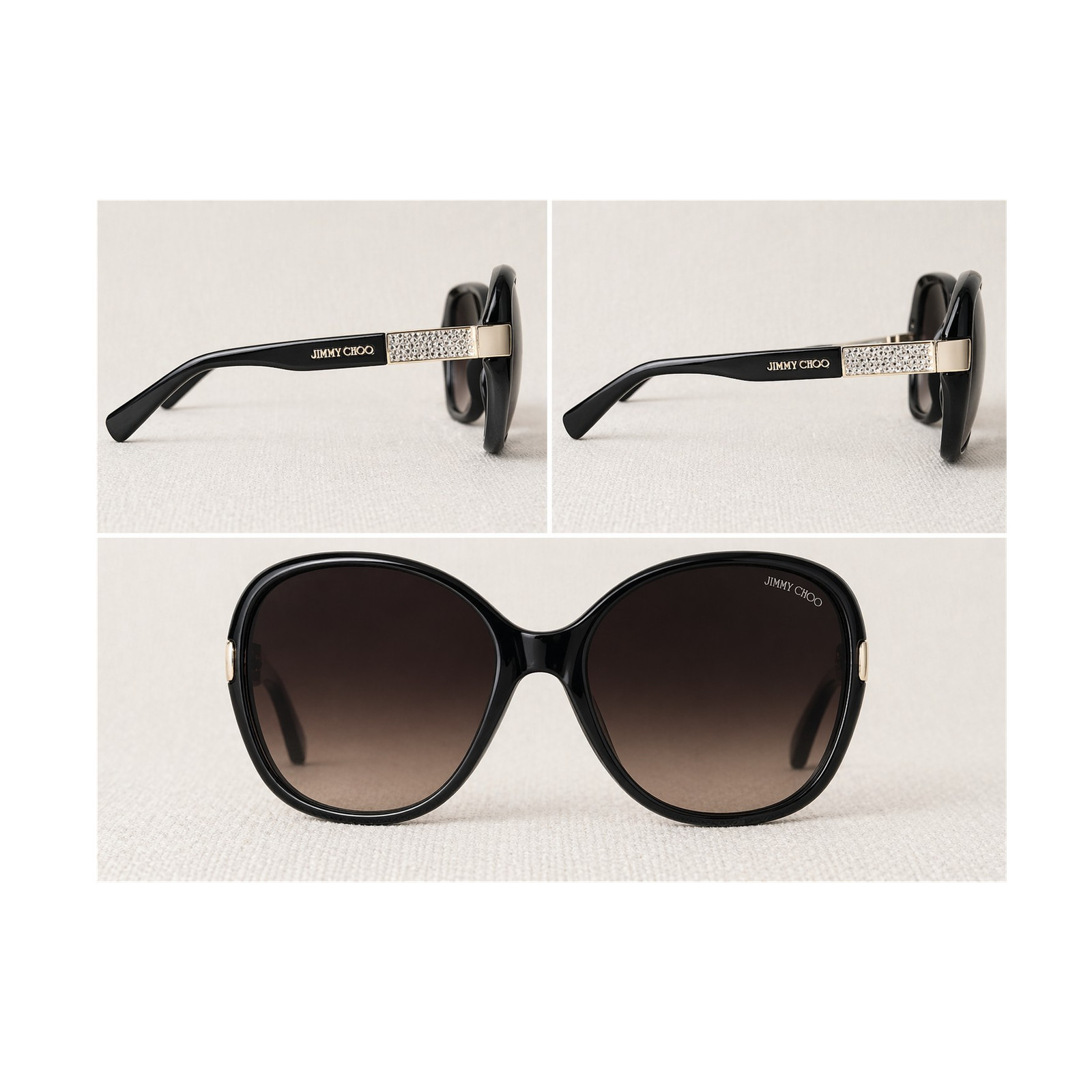 Jimmy Choo ALANA/S D28 EU Women's Black Butterfly Sunglasses Gradient Rhinestone
