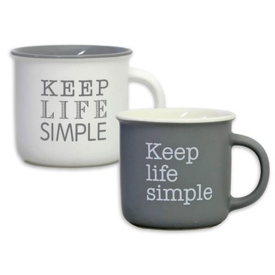 2 Stück 350ml Matt Grau Weiß Keep Life Simple Text Porzellan Becher Tasse Geschenkidee