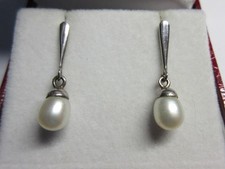 STERLING SILVER & Genuine PEARL Drop, Dangle EARRINGS