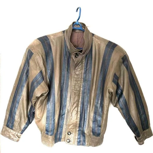 Vintage Leica Vestopia Brown Leather Jacket M Striped Design - product listing photo