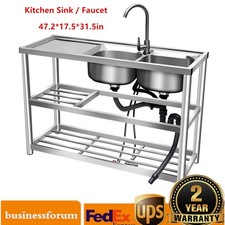 2 Compartment Commercial Sink Stainless Steel 2 Bowl f Garage/Restaurant/Kitchen