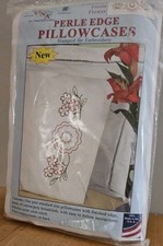 Jack Dempsey Perle Edge Pillowcases Stamp Hand Embroidery FIESTA FLOWER