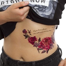1x Blumen XL Tattoo - mit Libelle und Schriftzug - Temporary Tattoo - BC3011 (1)