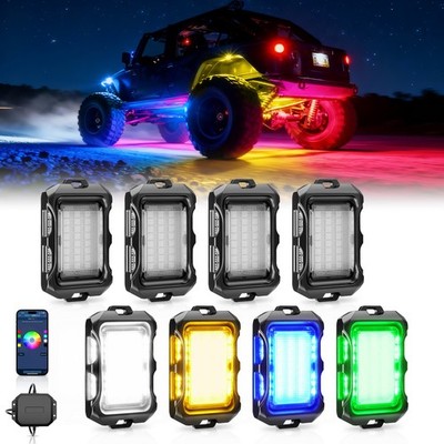 8Pods Q2 RGB+IC LED Rock Lights Underbody Lamp APP Control For Car SUV Marine RV