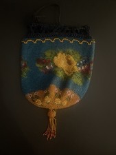 1920s Flower beaded Antique Micro-Beaded drawstring Bag flapper style