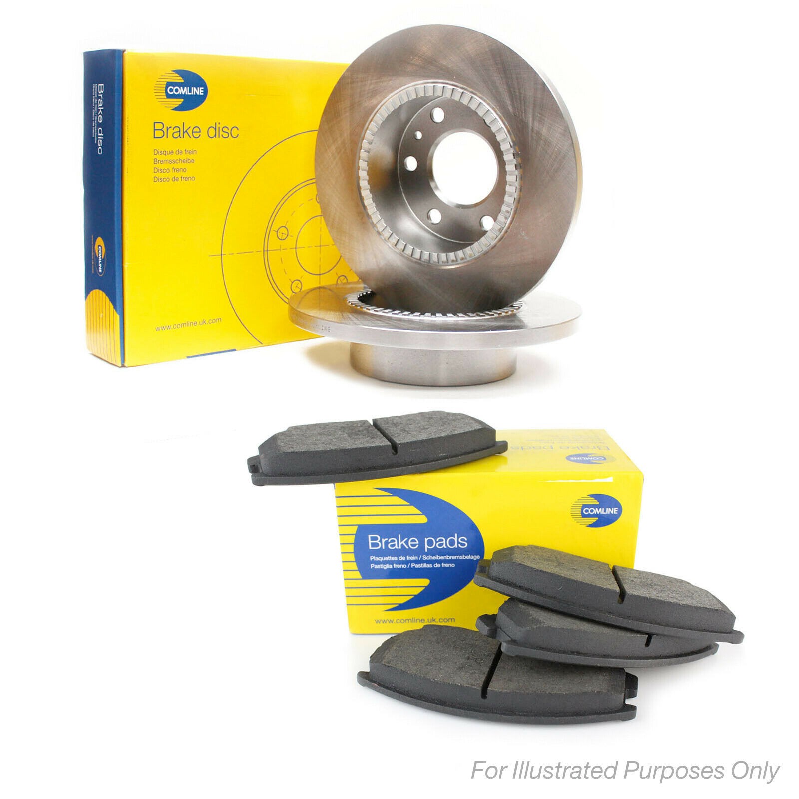 Genuine Comline 4 Stud Rear Solid Brake Disc & Pad Kit - ADC0217 & CBP0878