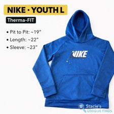 Nike Therma-FIT Hoodie Blue Pullover Youth Large Warm Pocket Logo